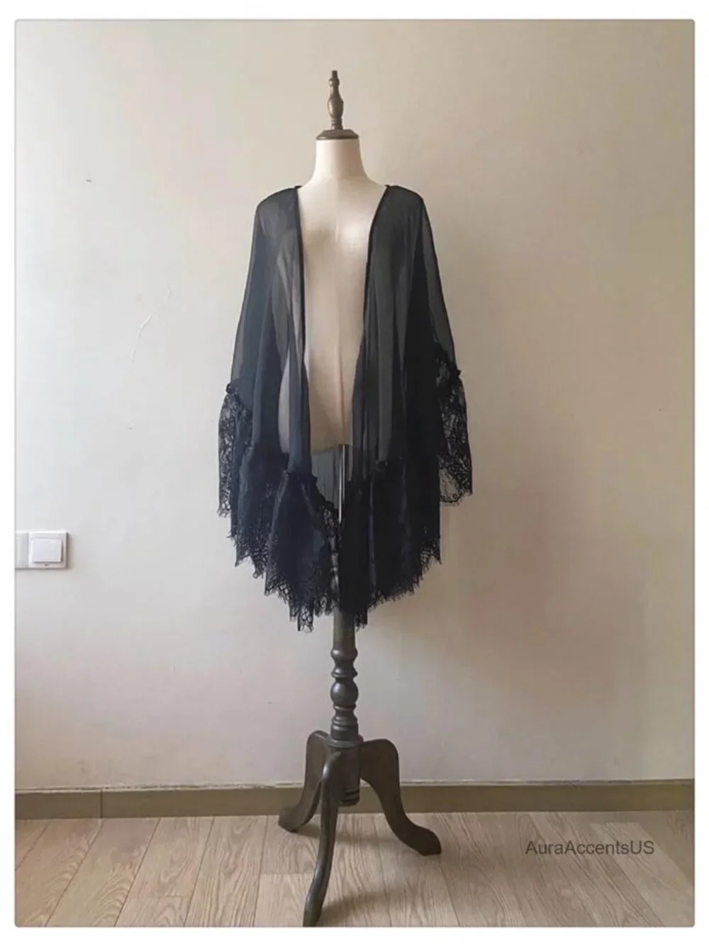 Vintage Style Lace Chiffon Cloak Shawl Wrap Bridal Stole Party
